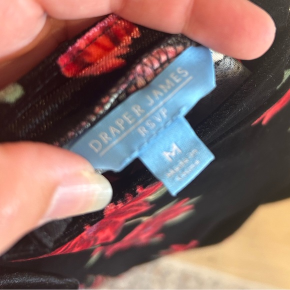 Draper James RSVP Black Velvet Floral Dress Red Poinsettia, Size M Knee Length - Picture 5 of 9